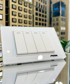 Bộ công tắc 4 kép peha AURA KANTIG glass white Series