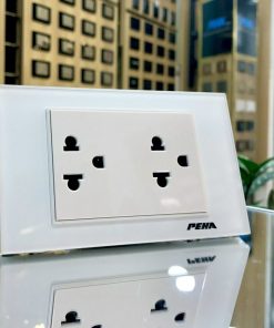 Bộ ổ cắm đa năng 6 chấu peha AURA KANTIG glass white series