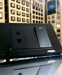 BỘ 1 ổ cắm 2 chấu + 1 công tắc x1 chiều - PEHA Glass Black series