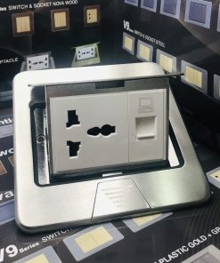 BỘ Ổ CẮM ÂM SÀN 3 CHẤU + INTERNET - GHI XÁM