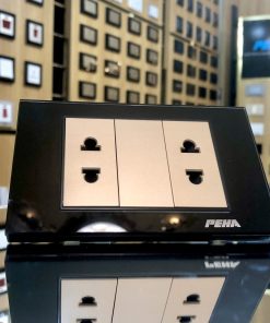 Bộ ổ cắm đôi 2 chấu peha AURA KANTIG black&gold Series