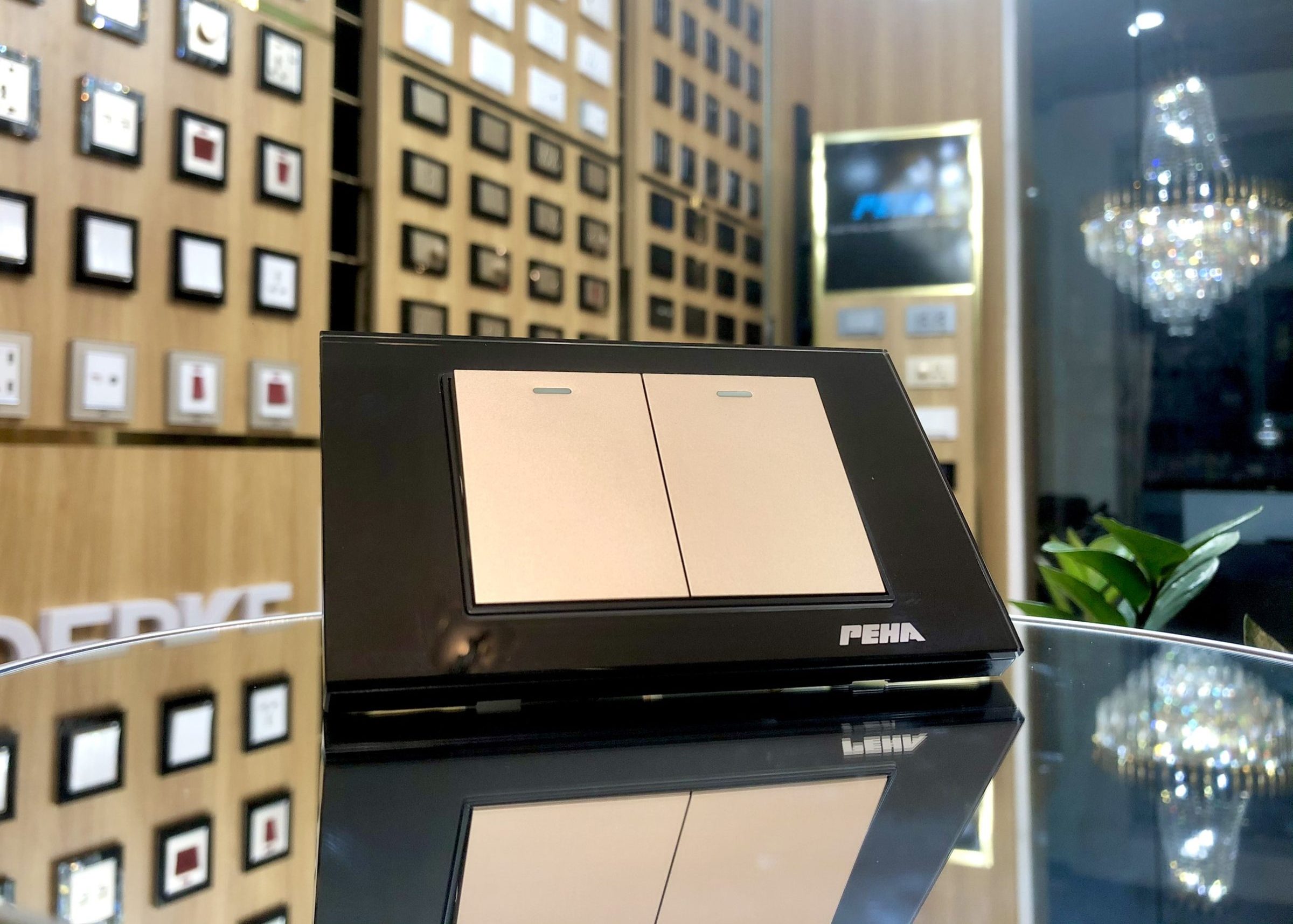 Bộ công tắc đôi x 1 chiều peha AURA KANTIG black&gold Series