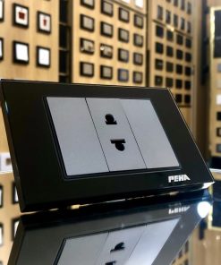 Bộ ổ cắm đơn 2 chấu – Peha Glass Black Grey series