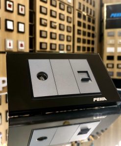 Bộ ổ cắm mạng và tivi peha AURA KANTIG glass black grey series