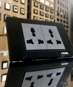 Bộ ổ cắm đôi đa năng 3 chấu peha AURA KANTIG glass black grey Series