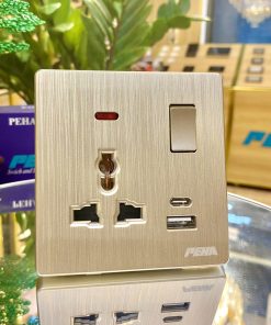 DIALOG 86 - GOLD (16A/250V) USB/Type C & 3 Pole Socket & Switch Lock - PEHA