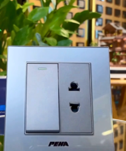 Bộ 1 công tắc + 1 ổ cắm 2 chấu Aura glass gray Series P-027