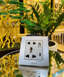 Bộ 1 ổ cắm đa năng 5 chấu + USB – PEHA – NOVA ALUMINUM 86 series